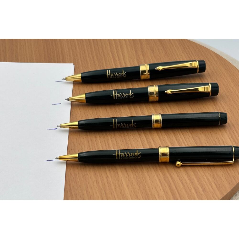 Lot 4 Harrods Knightsbridge London Ballpoint Pens Black Gold Tone Souvenir Gift